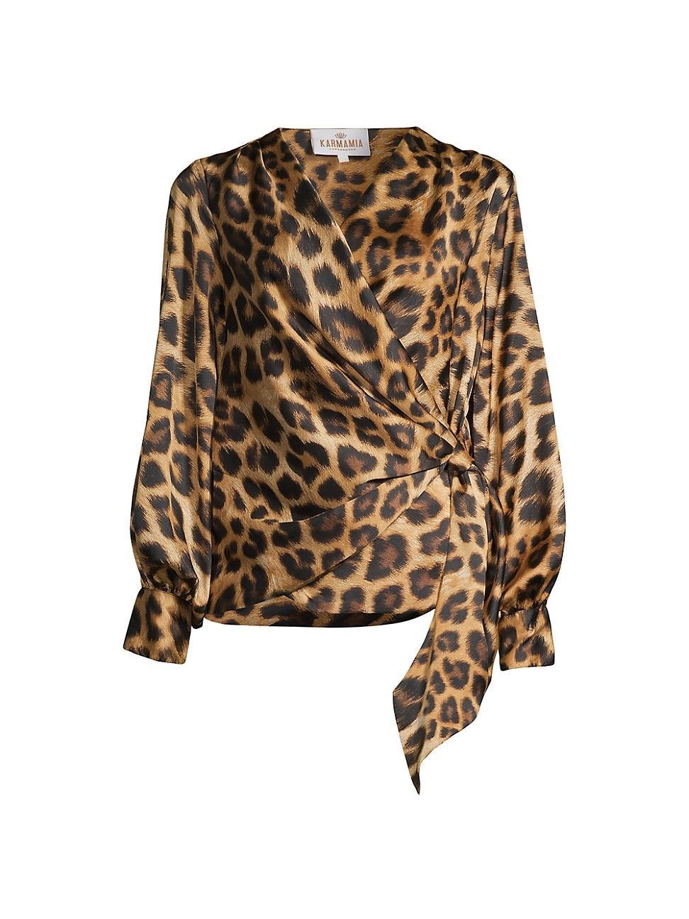 Womens Ines Leopard Draped Satin Blouse Product Image