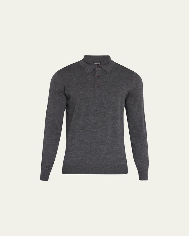 Mens Heathered Wool Polo Sweater Product Image