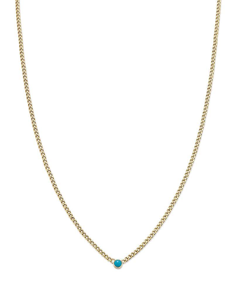 Womens 14K Yellow Gold & Turquoise Curb-Chain Necklace Product Image