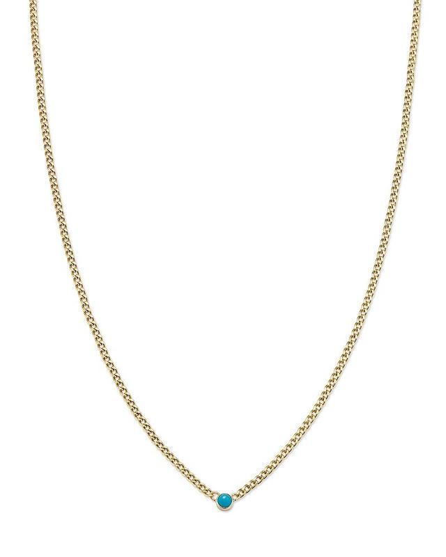 Womens 14K Yellow Gold & Turquoise Curb-Chain Necklace Product Image