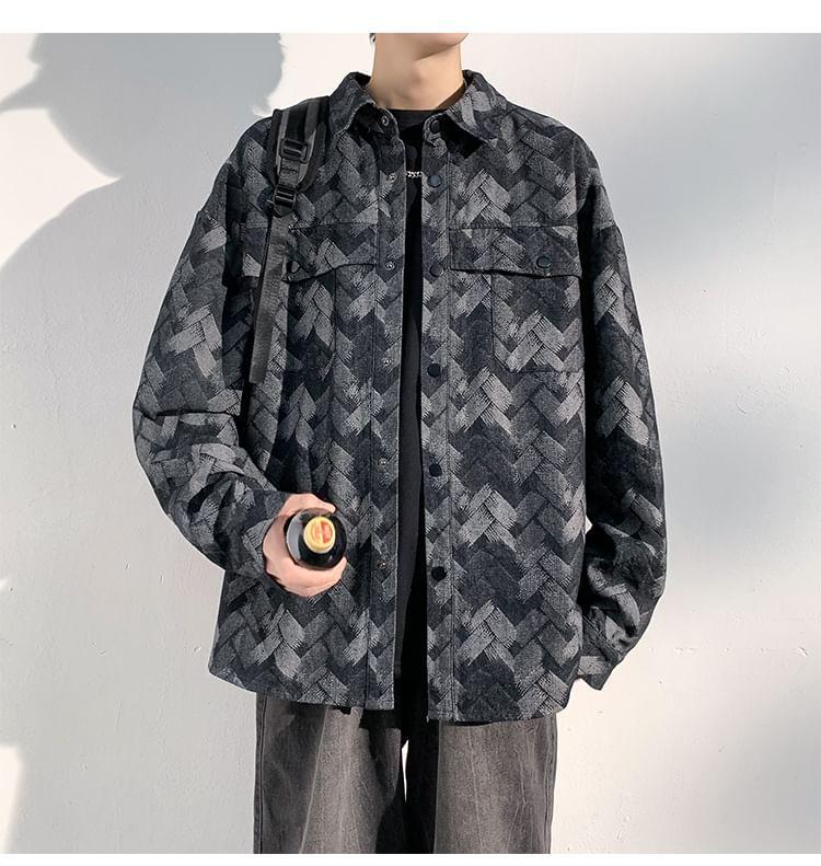 Collared Patterned Button Shacket Product Image