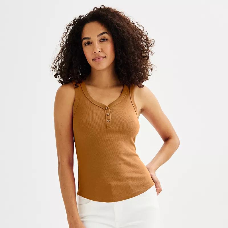 Womens Sonoma Goods For Life Ribbed Slim Fit Henley V-Neck Tank Top Product Image