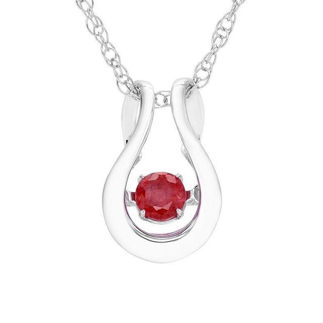 Boston Bay Diamonds Brilliance in Motion Sterling Silver Gemstone Horseshoe Pendant Necklace, Womens Red Product Image