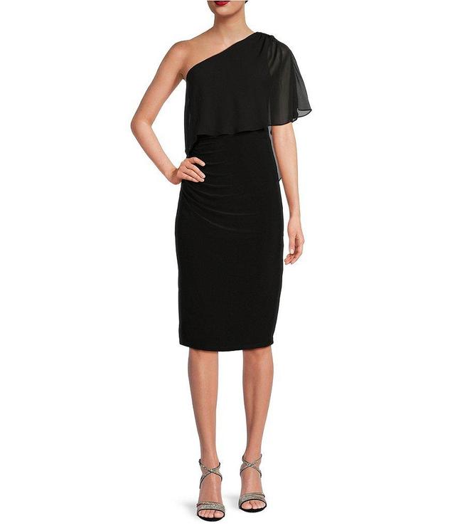 Adrianna Papell Stretch One Shoulder Draped Side Dress Product Image