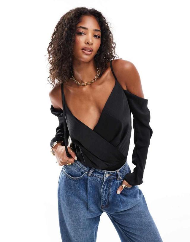 ASOS DESIGN cold shoulder bodysuit in black Product Image