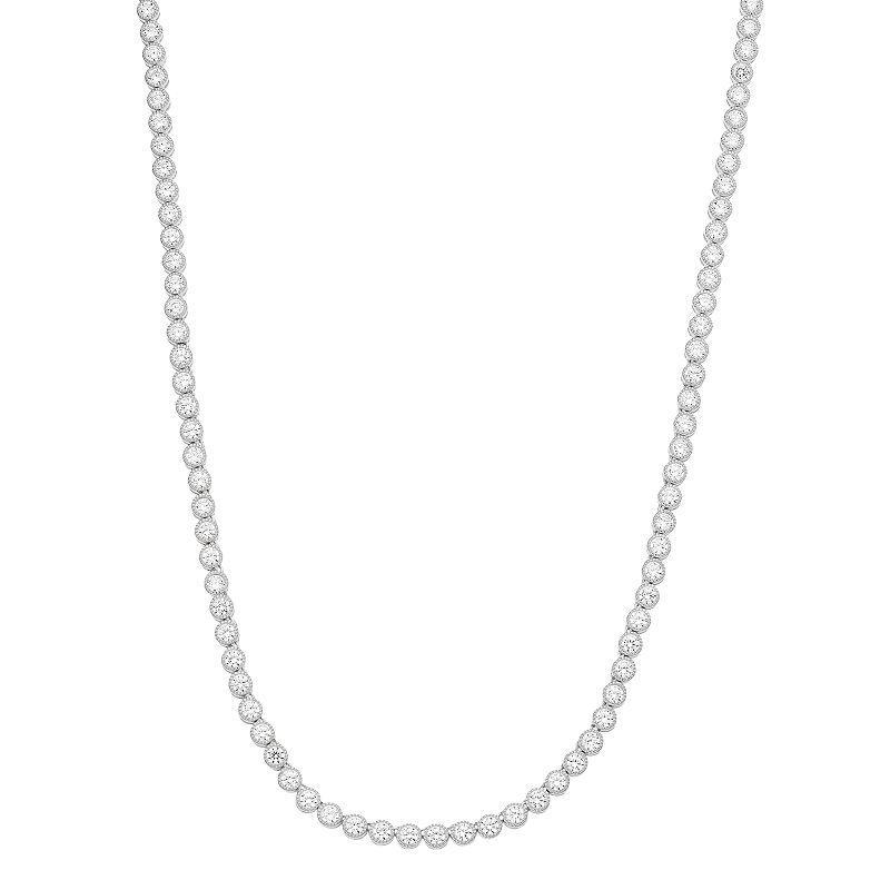 Sterling Silver Cubic Zirconia Round Cut Tennis Necklace, Womens White Product Image