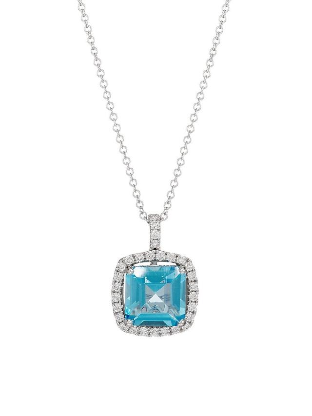 Womens 14K White Gold, 0.35 TCW Diamond & Blue Topaz Pendant Necklace Product Image