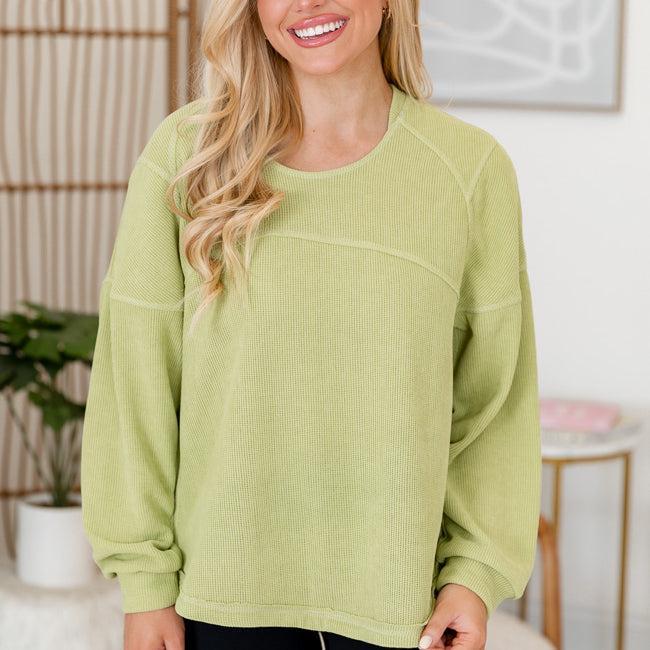 Let's Make Plans Avocado Oversized Ribbed Pullover FINAL SALE Product Image