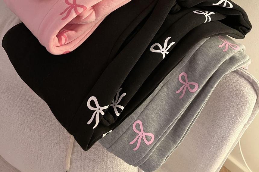 Drawstring Waist Bow Print Baggy Sweatpants Product Image