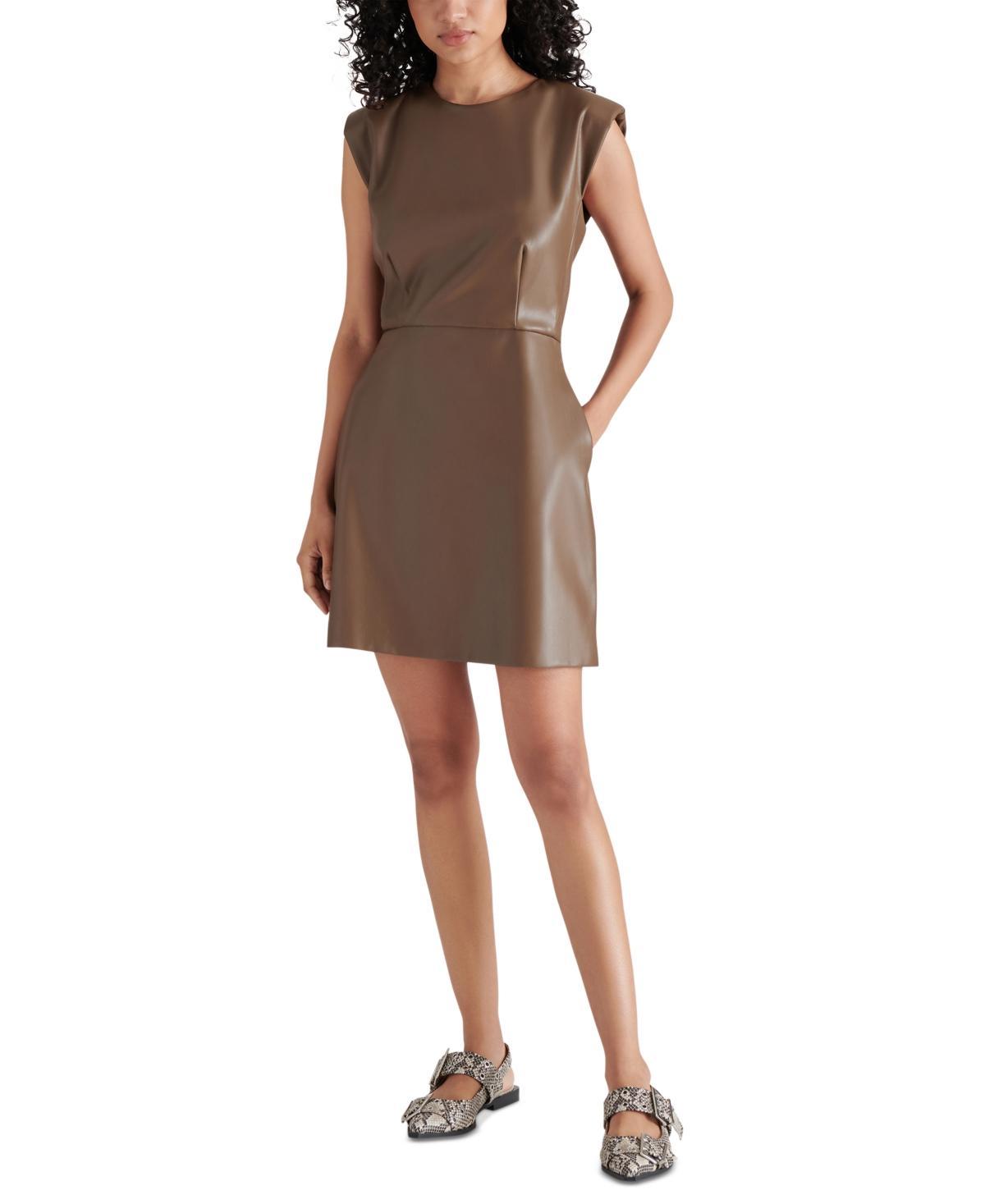 Steve Madden Womens Belen Faux-Leather Cap-Sleeve Dress Product Image