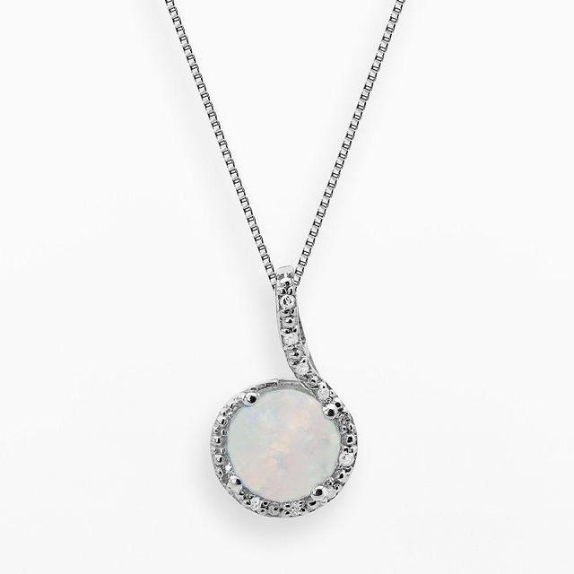 Gemminded Sterling Silver Lab-Created Opal and Diamond Accent Pendant, Womens White Product Image