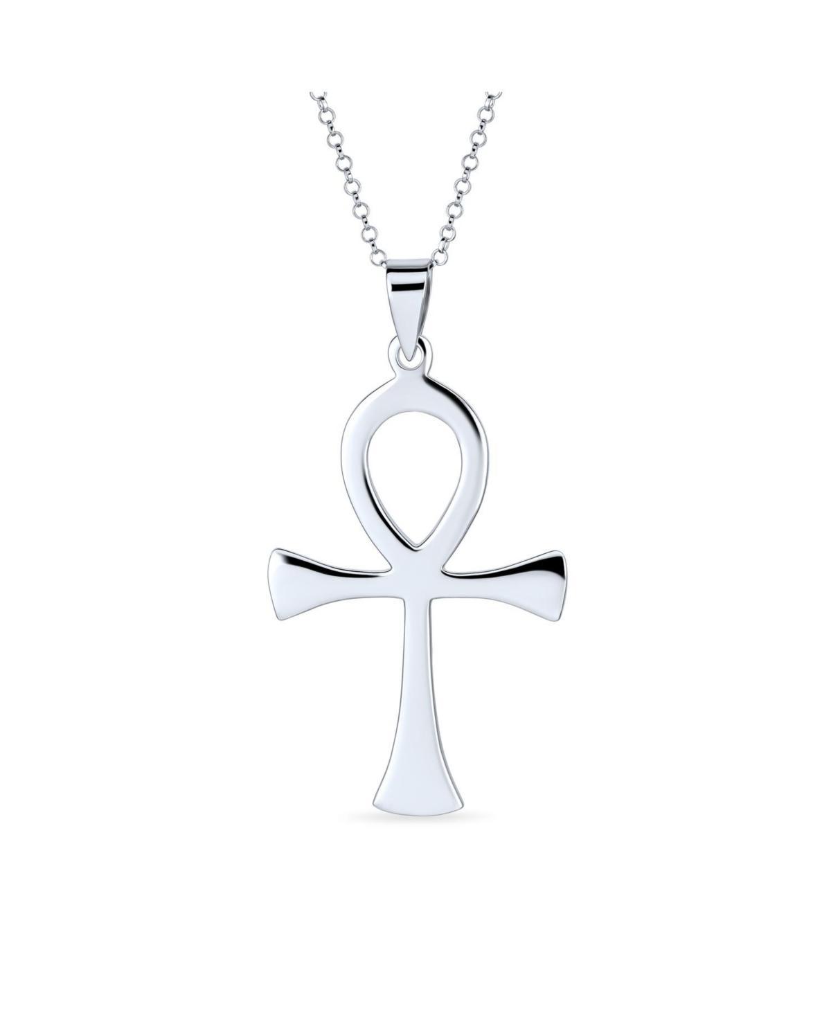 Bling Jewelry Large Classic Mens Large Key To Life Egyptian Ankh Cross Pendant Necklace Sterling Silver Product Image