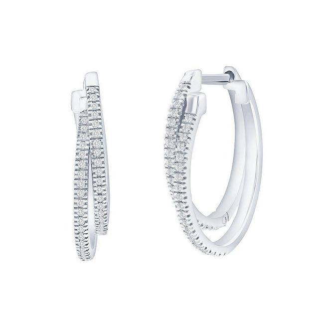 Divine Gold Sterling Silver Overlapping Diamond Accent Hoop Earrings, Womens, White Product Image