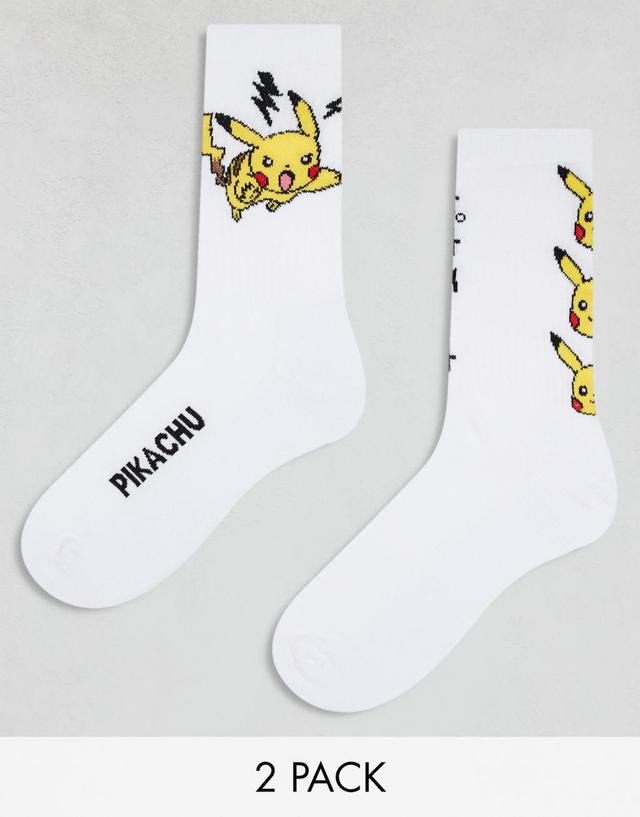 ASOS DESIGN 2 pack socks with Pikachu design in white Product Image