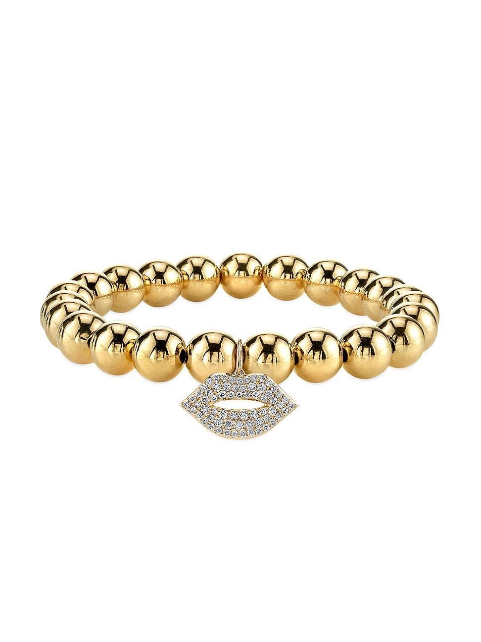 Womens Medium 14K Yellow Gold & 0.42 TCW Diamond Beaded Stretch Bracelet Product Image