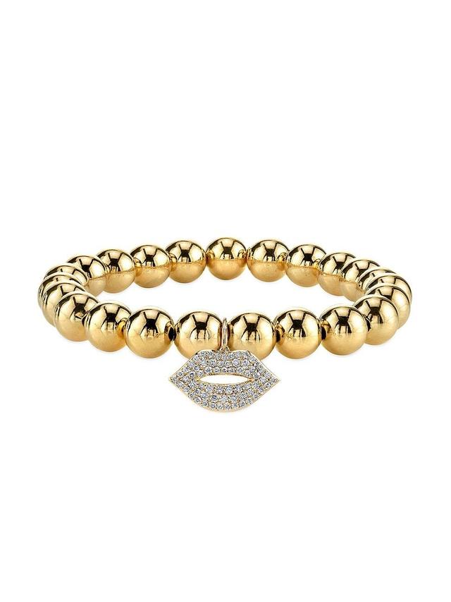 Womens Medium 14K Yellow Gold & 0.42 TCW Diamond Beaded Stretch Bracelet Product Image