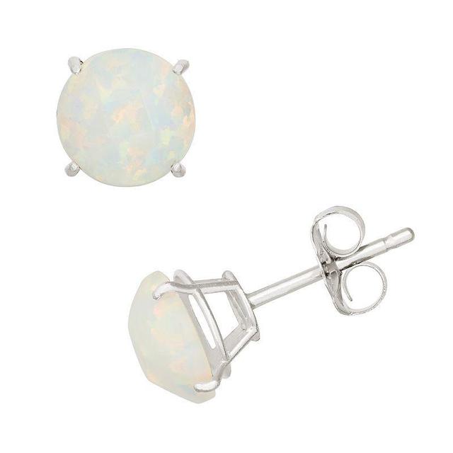 Lab-Created Opal 10k White Gold Stud Earrings, Womens Product Image