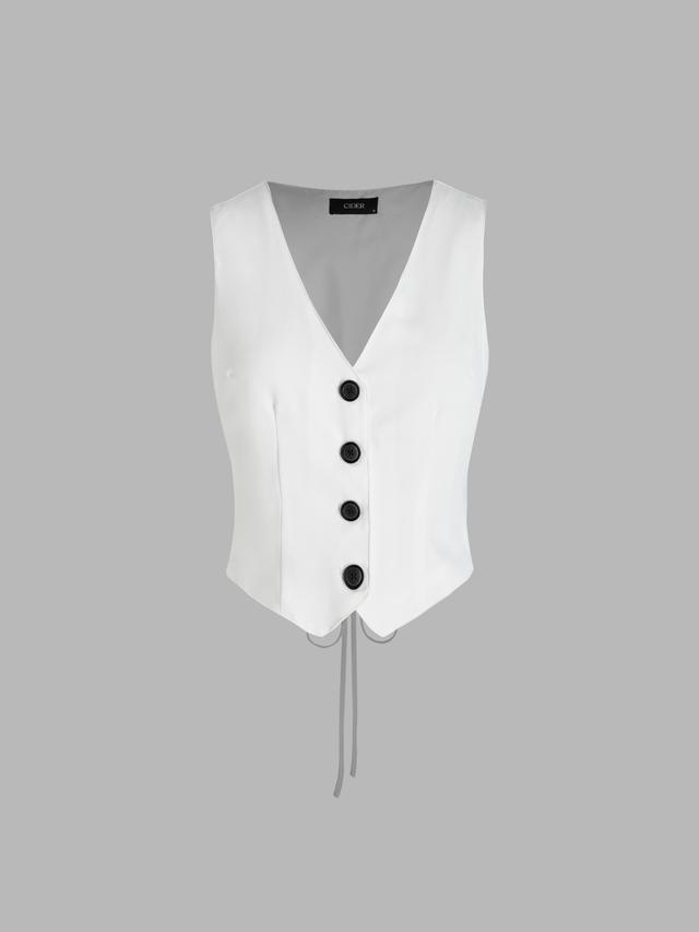 V-neck Button Tie Back Crop Vest Product Image