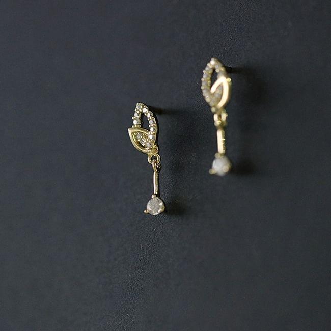 Leaf Rhinestone Sterling Silver Drop Earring Product Image