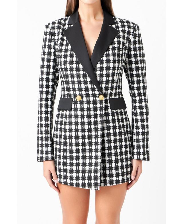 Womens Houndstooth Blazer Romper - Beige Product Image