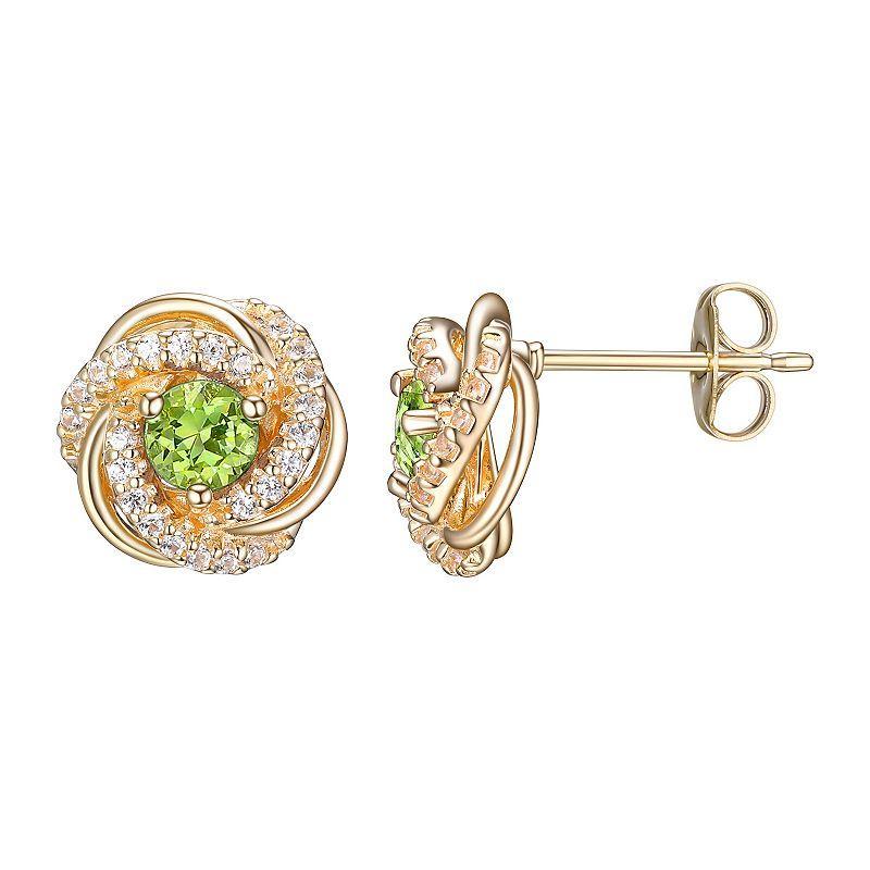 Tokens of Love Sterling Silver Peridot Birthstone Love Knot Stud Earrings, Womens, 18k Gold Plated Product Image