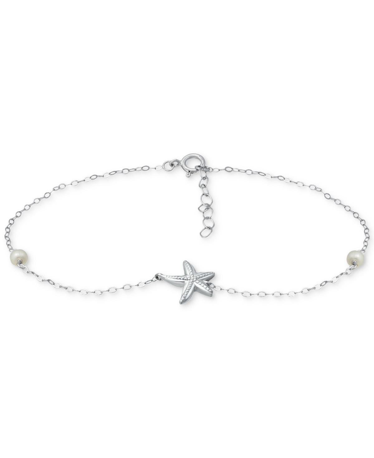 Aleure Precioso Sterling Silver Freshwater Cultured Pearl Starfish Anklet, Womens White Product Image