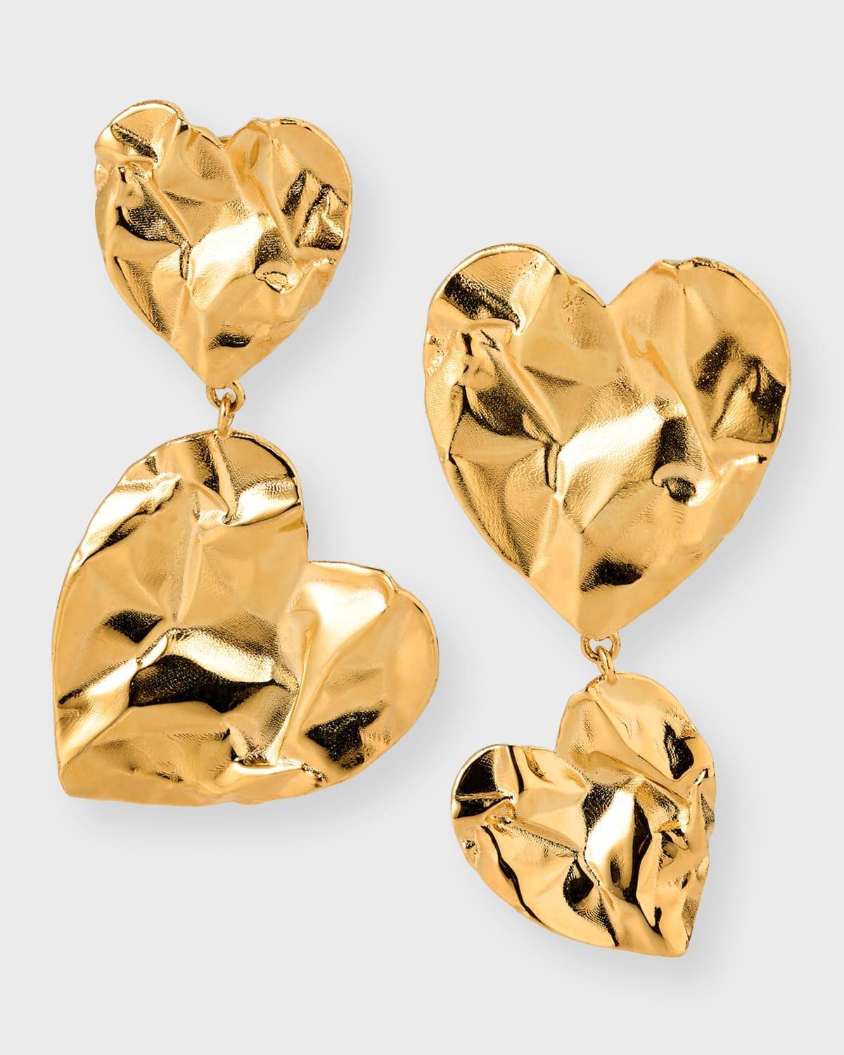 Womens Goldtone Asymmetric Crushed Heart Drop Earrings Product Image