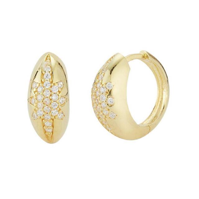 Sunkissed Sterling Star Cubic Zirconia Pave Hoop Earrings, Womens, Gold Tone Product Image