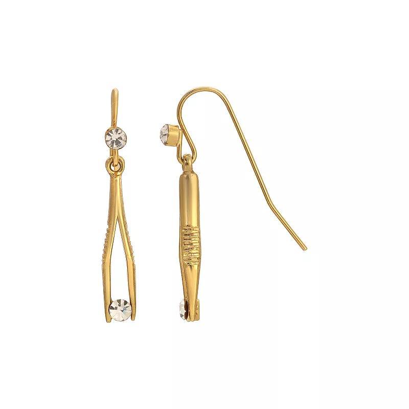 1928 Gold Tone Crystal Tweezer Drop Earrings, Womens, Yellow Product Image