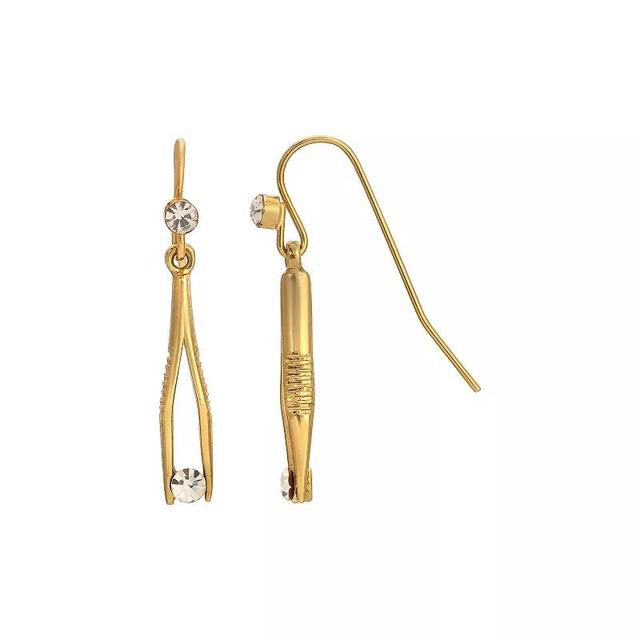 1928 Gold Tone Crystal Tweezer Drop Earrings, Womens, Yellow Product Image