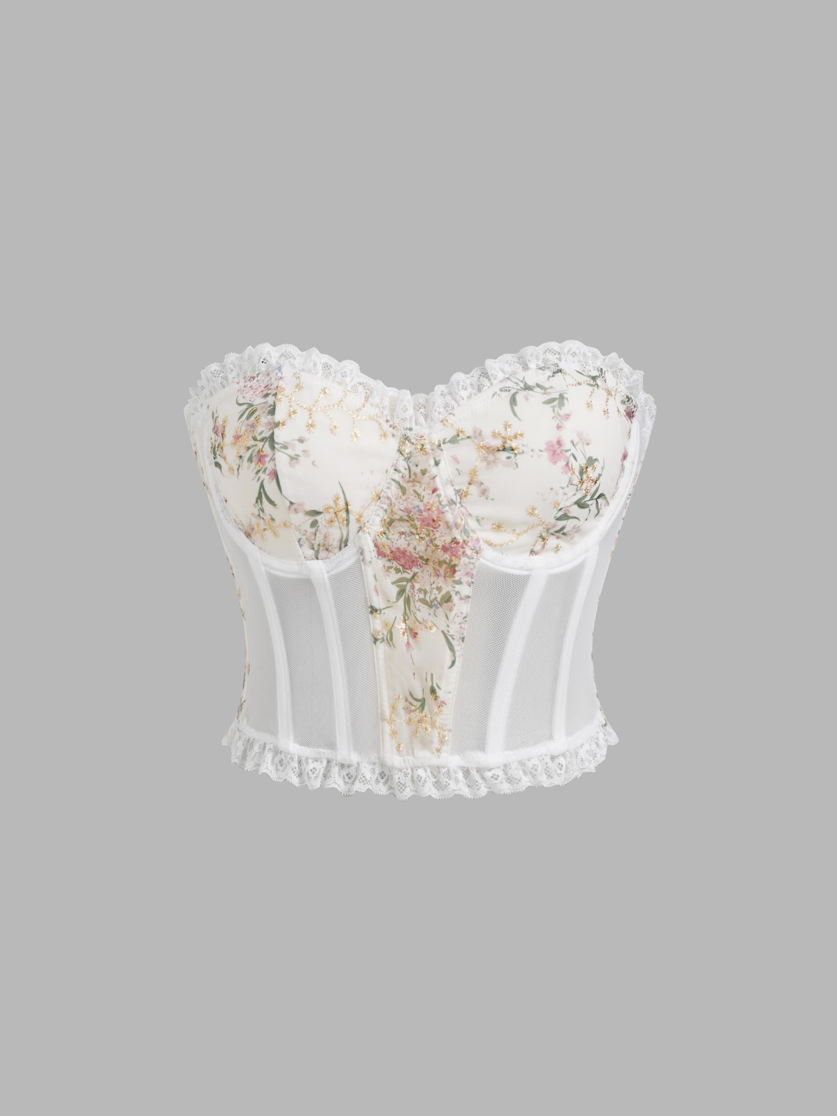 Mesh Floral Corset Lace Tube Crop Top Product Image