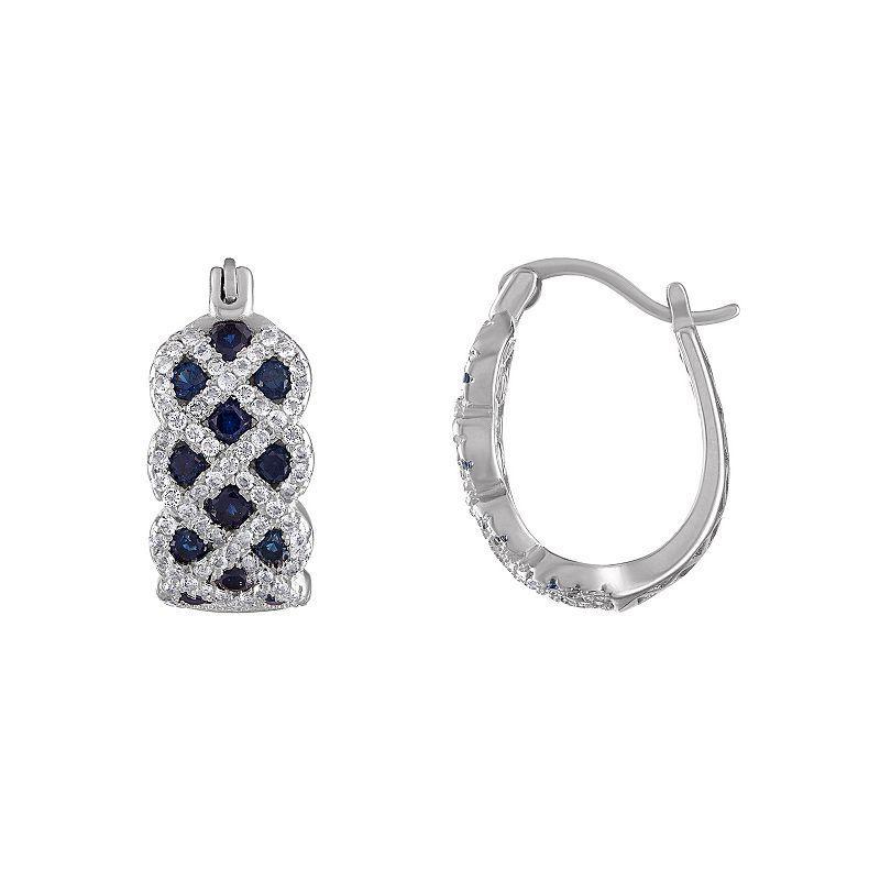 Designs by Gioelli Sterling Silver Lab-Created Sapphire Hoop Earrings, Womens, White Product Image