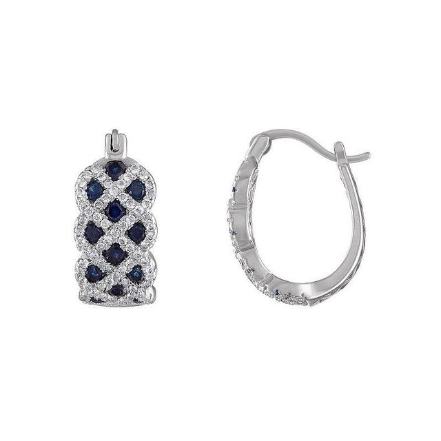 Designs by Gioelli Sterling Silver Lab-Created Sapphire Hoop Earrings, Womens, White Product Image