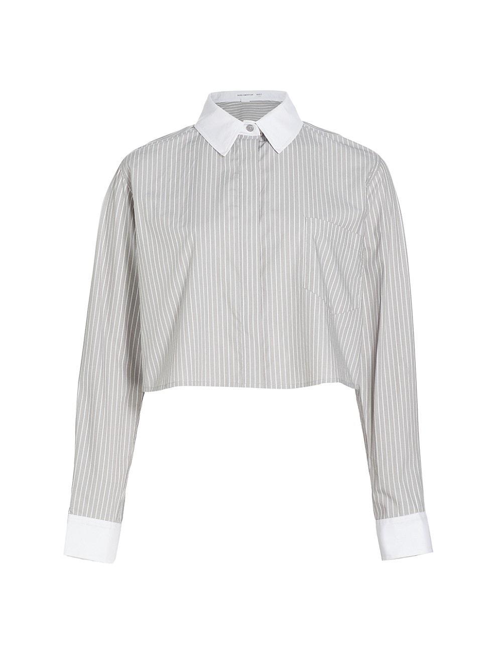 Womens Poplin Cropped Shirt | Grey Stripe, Size Small | Good American by Khlo Kardashian product image