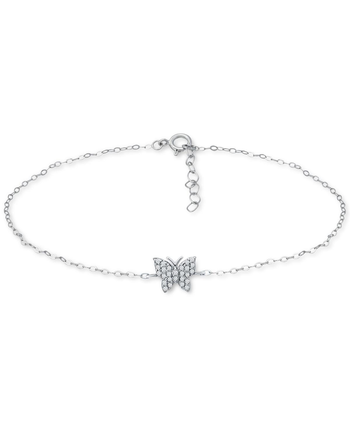 Aleure Precioso Sterling Silver Cubic Zirconia Butterfly Anklet, Womens White Product Image