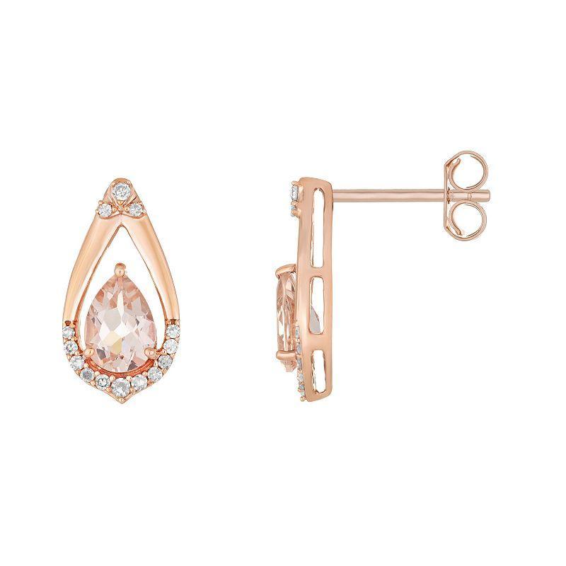 Gemminded 10k Rose Gold 1/6 Carat T.W. Diamond & Morganite Drop Earrings, Womens, Pink Product Image