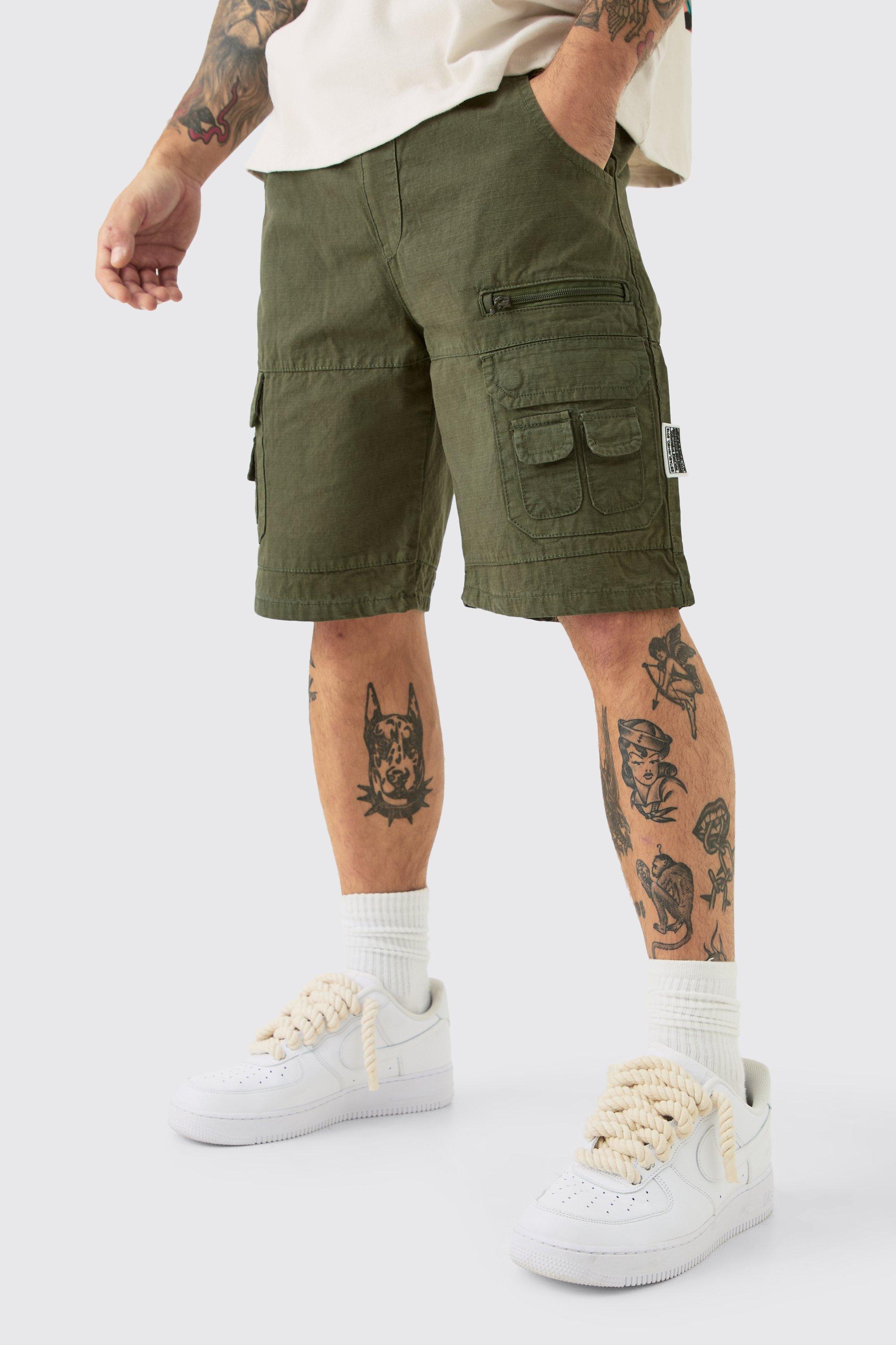 Mens Green Elasticated Waist Ripstop Bungee Cargo Short, Green Product Image