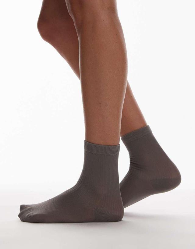 Topshop sheer ribbed socks in gray Product Image