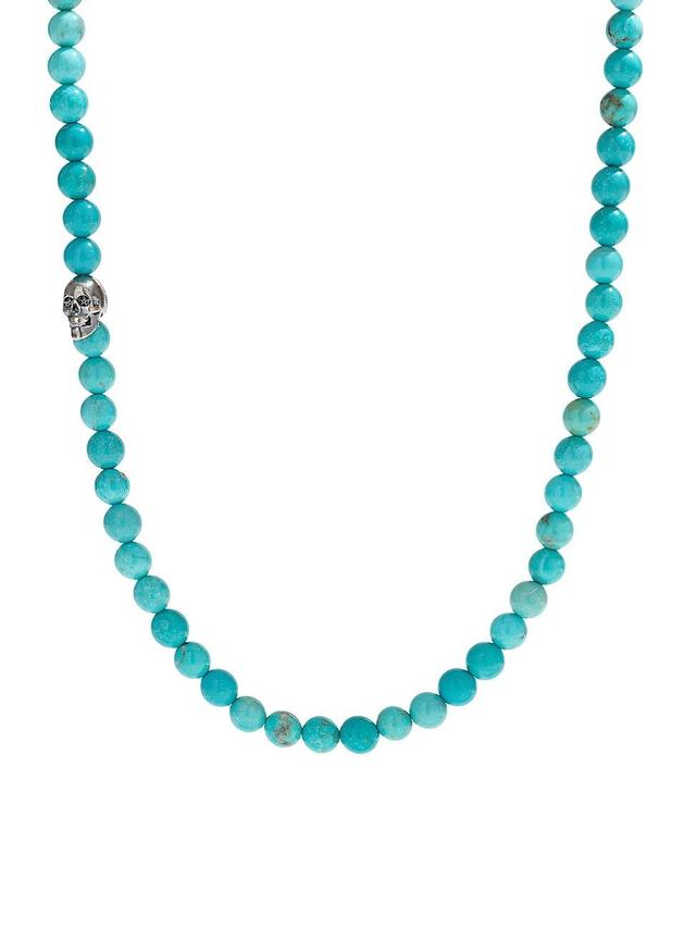 Mens Sterling Silver & Turquoise Beaded Necklace Product Image