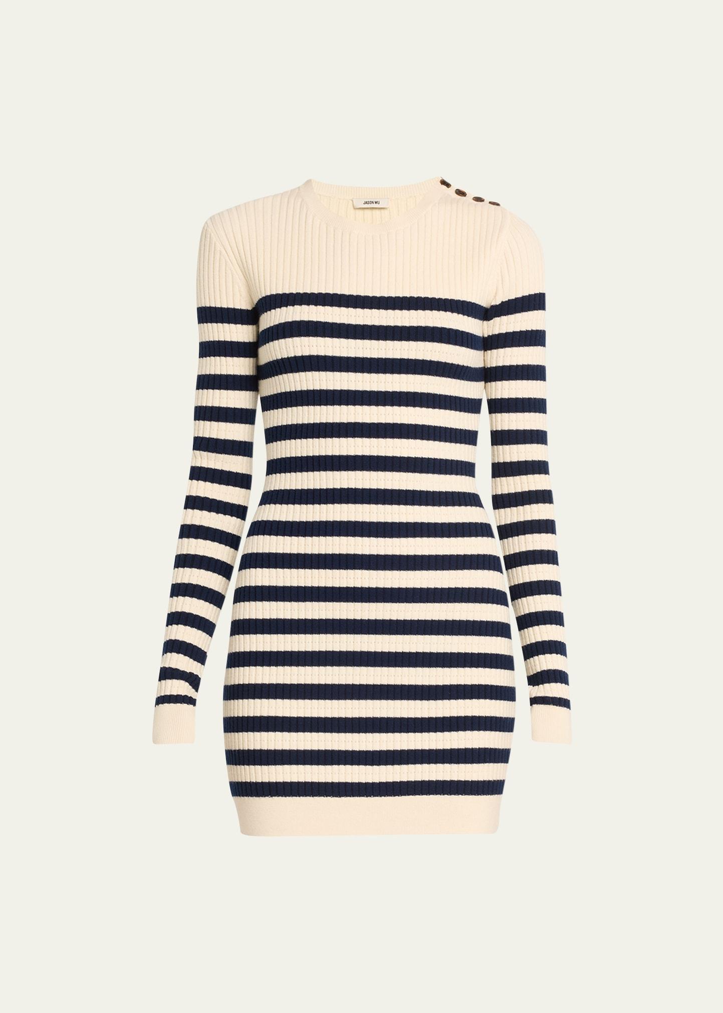 Striped Ribbed Knit Wool Mini Dress product image