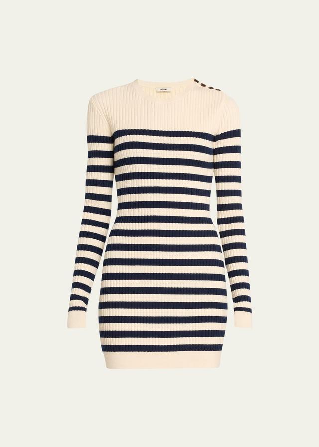 Striped Ribbed Knit Wool Mini Dress Product Image