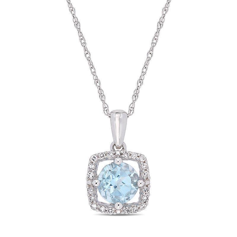 Stella Grace 10k White Gold Sky Blue Topaz 1/10 Carat T.W. Diamond Frame Pendant Necklace, Womens 10k Whgold Product Image