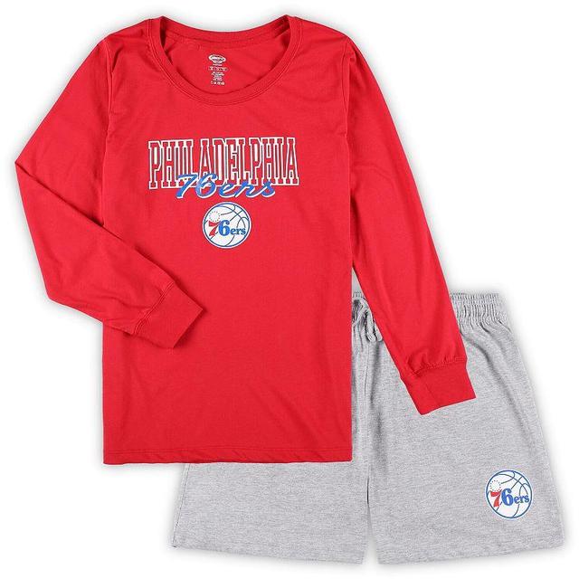 Womens Concepts Sport Red/Heather Gray Philadelphia 76ers Plus Size Long Sleeve T-Shirt and Shorts Sleep Set Product Image