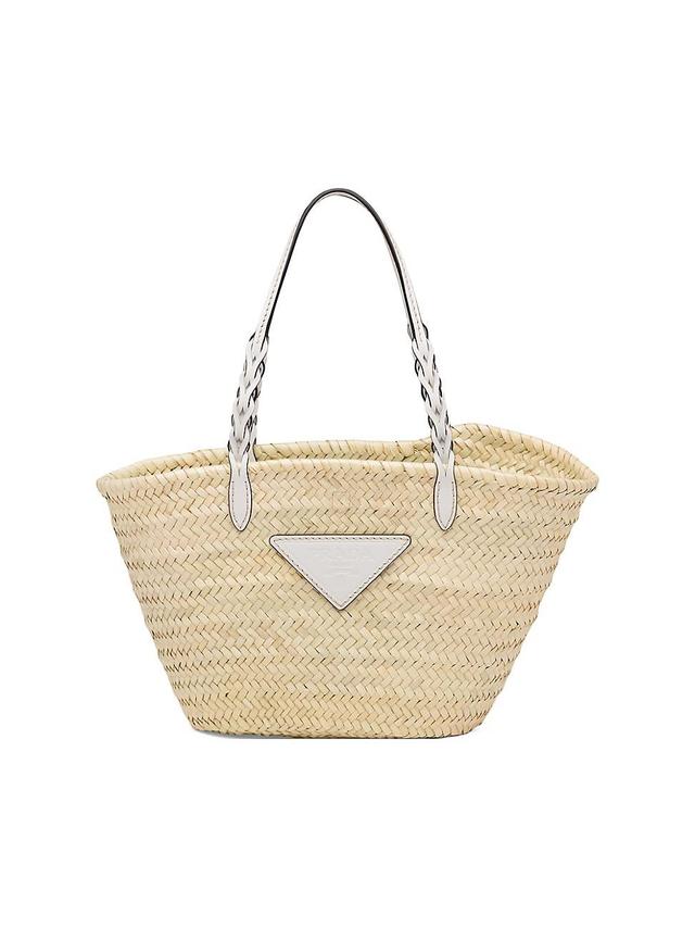 Womens Woven Palm and Leather Tote Product Image