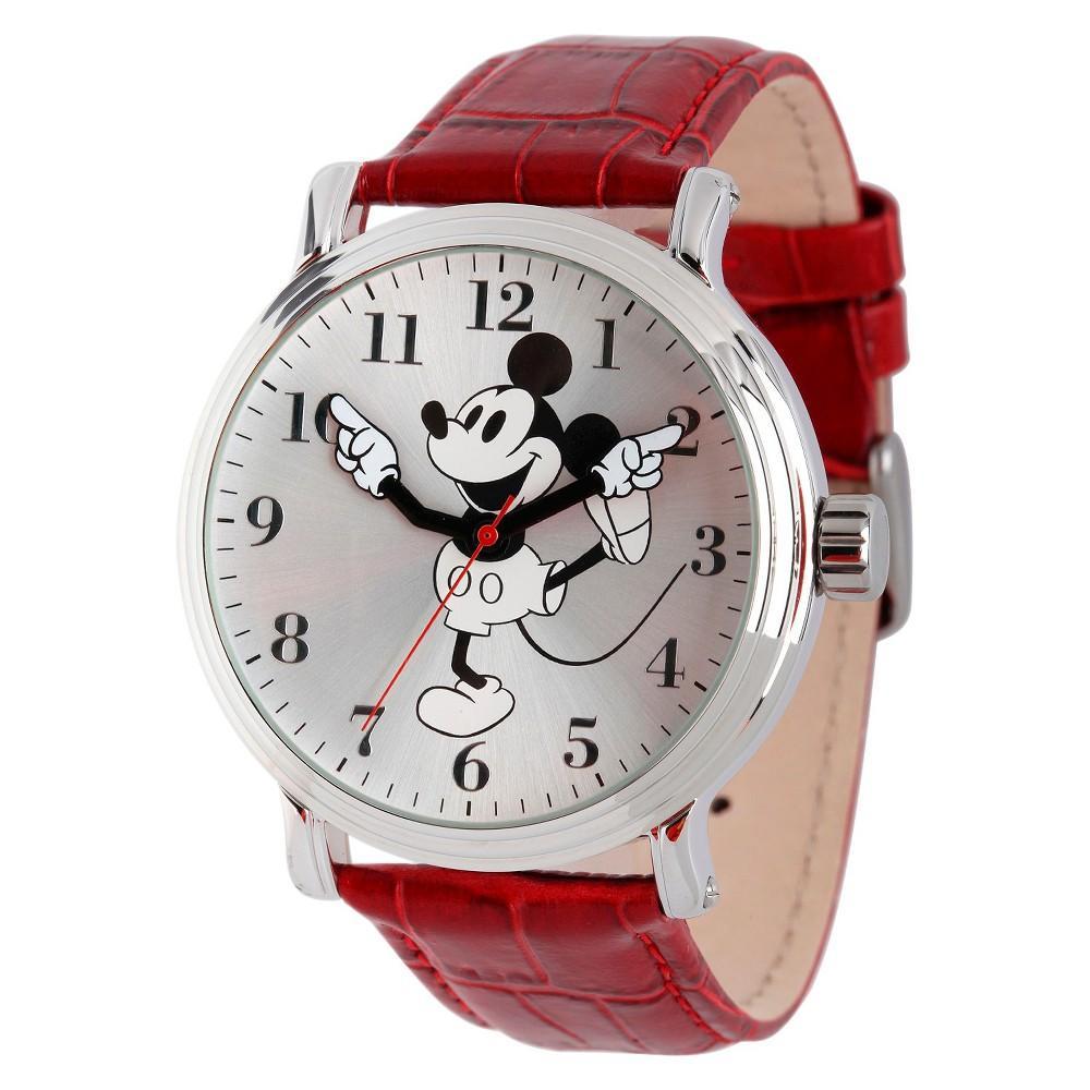 Mens Disney Mickey Mouse Shinny Silver Vintage Articulating Watch with Alloy Case - Red Product Image