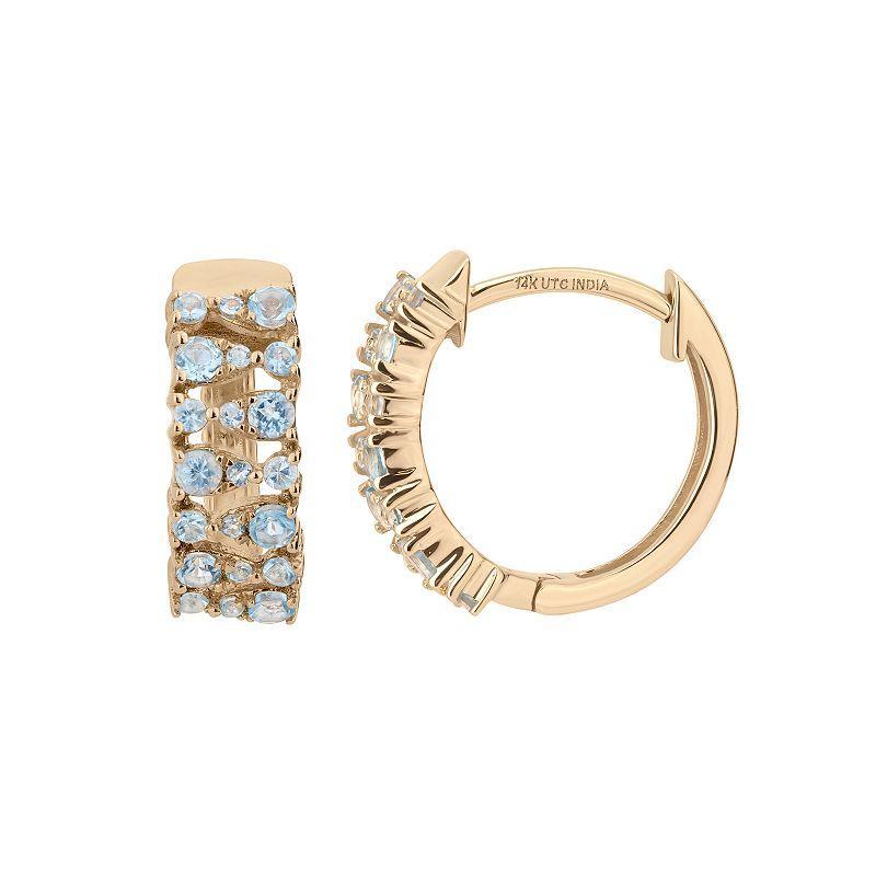 Gemistry 14k Gold Blue Topaz Hinged Hoop Earrings, Womens Product Image