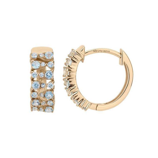 Gemistry 14k Gold Blue Topaz Hinged Hoop Earrings, Womens Product Image