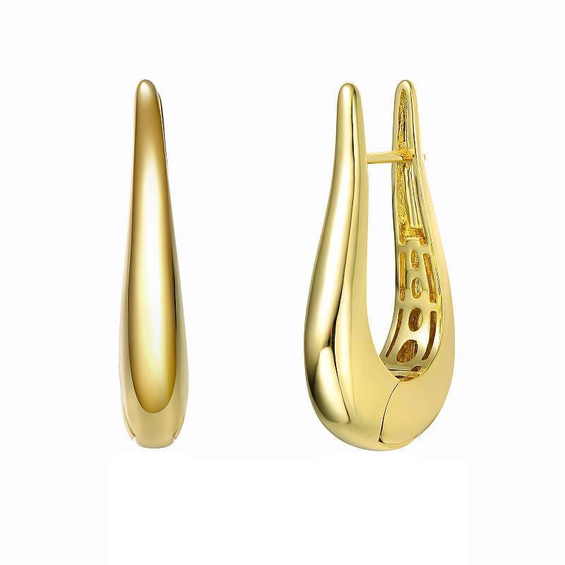 14k Gold Plated Oval Raindrop Hoop Earrings, Womens, Yellow Product Image