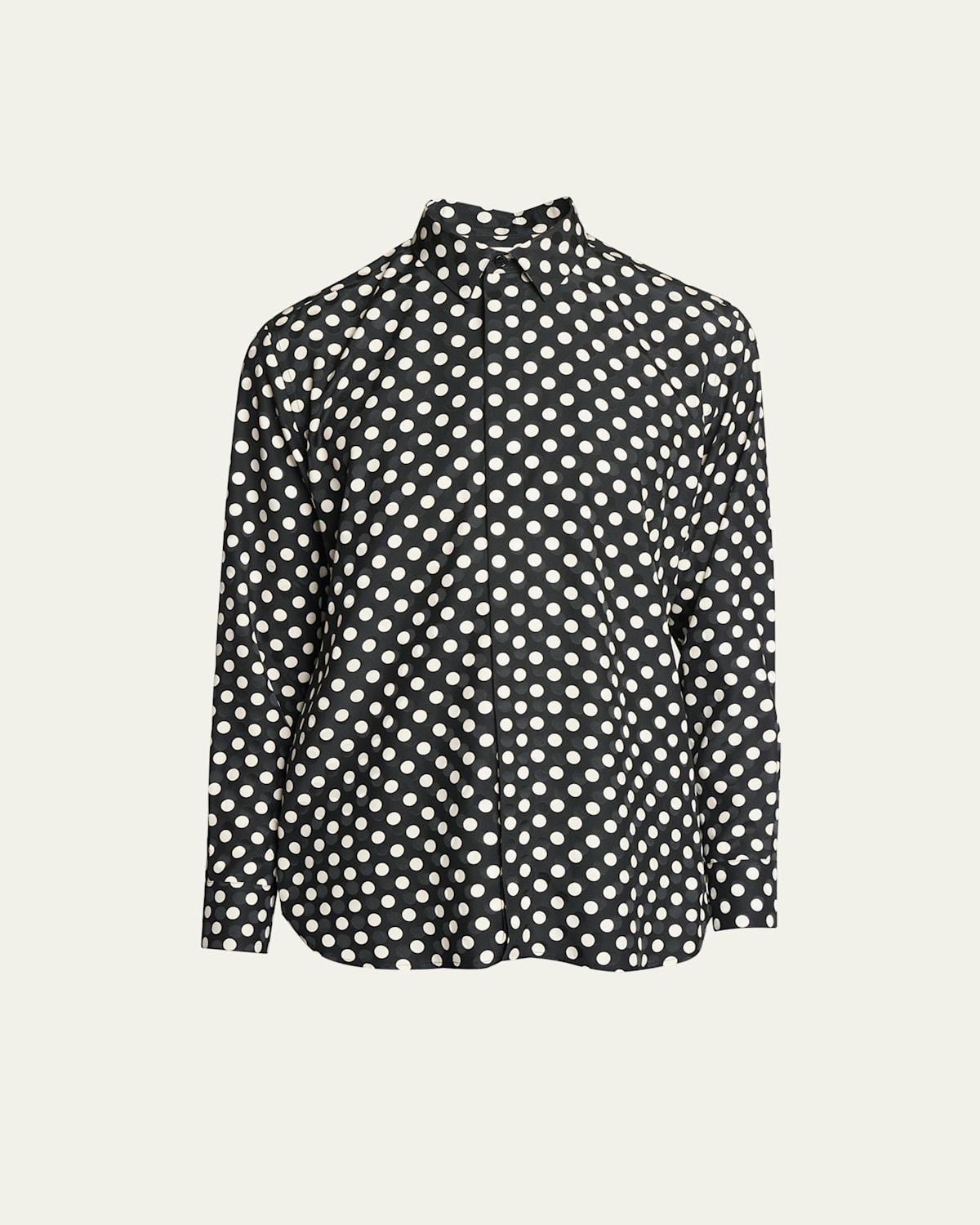 Saint Laurent Tonal Pattern Silk Button-Up Shirt Product Image