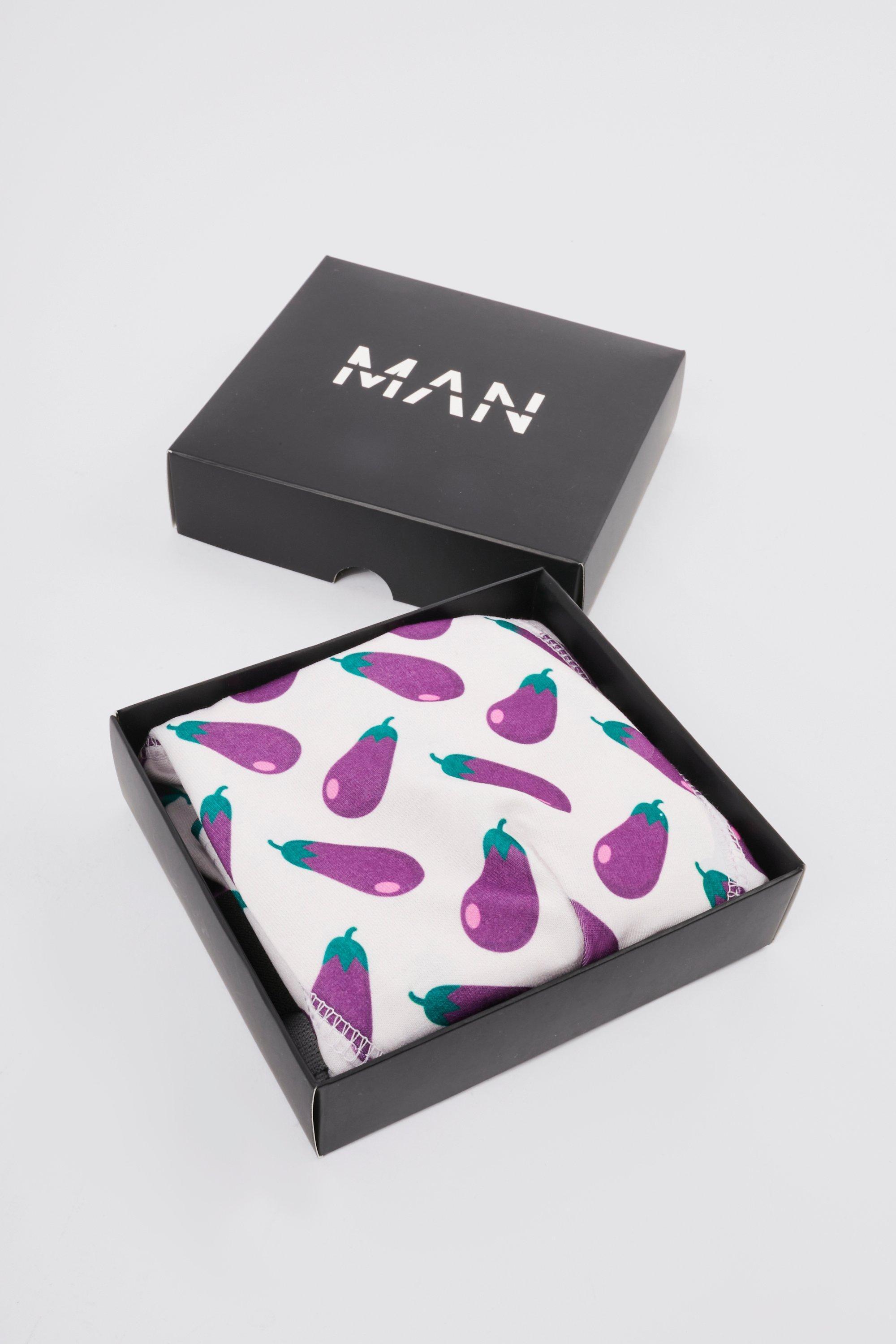 Mens White Aubergine Printed Boxers In Gift Box, White Product Image